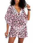 Miken PINK LEOPARD Juniors' Printed Smocked-Waist Swim wrap-up, US Small