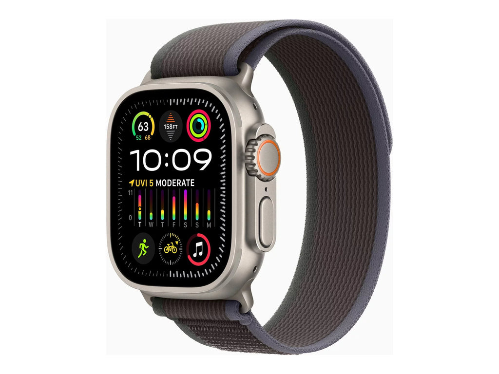 Watch Ultra 2 - 49 mm - titanium - smart watch with Trail Loop - nylon weave - blue/black - band size: S/M - 64 GB - Wi-Fi, LTE, UWB, Bluetooth - 4G - 2.17 oz