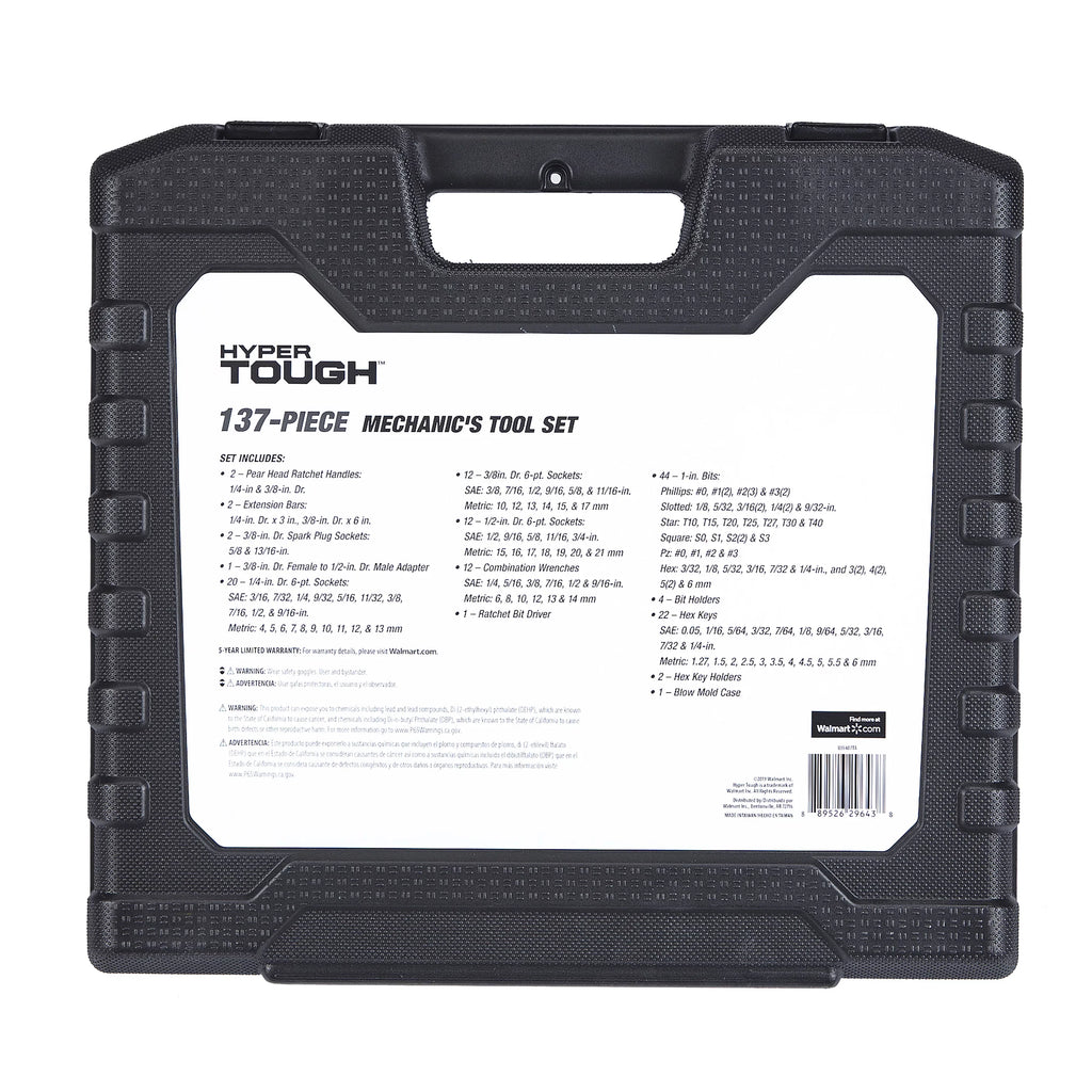 Hyper Tough 137 PC Tool Set including Metric & SAE Sizes of  Hex Keys, Wrenches, Ratchet Bit Driver, Ratchet Extension Bar, Sockets and more UJ5407TA