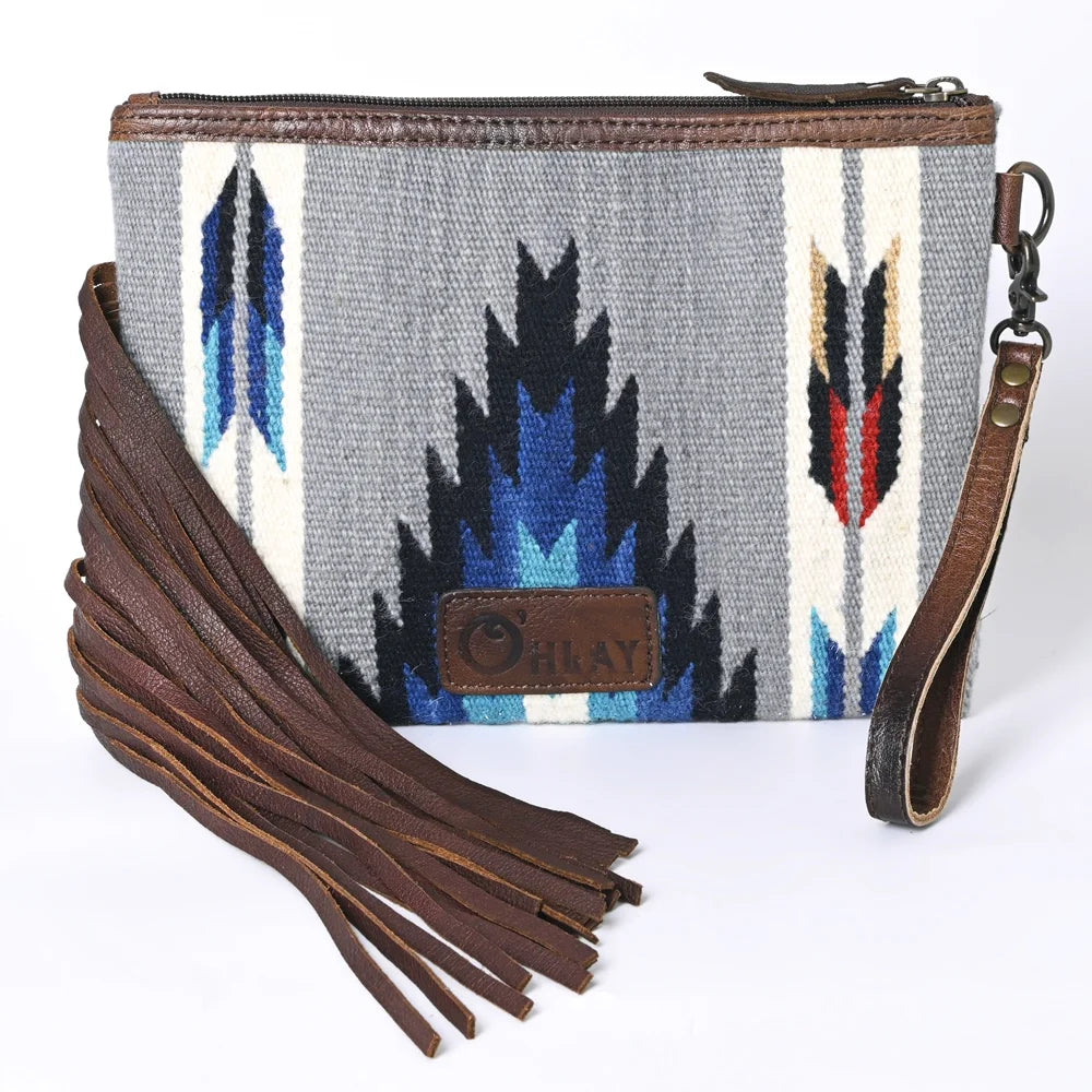KB OHLAY WRISTLET Hand Tooled Upcycled Wool  Genuine Leather women bag western handbag purse