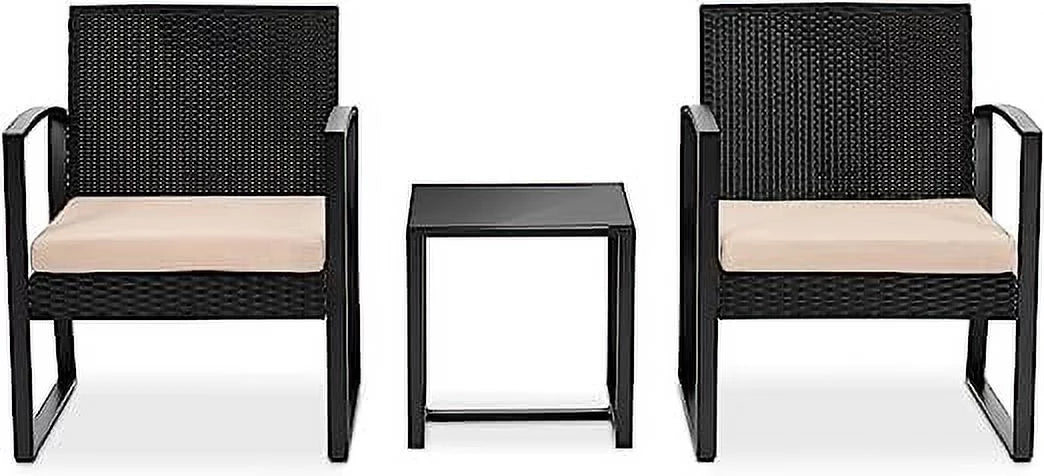 Per Set-Includes 2 Single Chairs & 1 Coffee Table, Brown. SereneLife Patio Outdoor Furniture, 3 Pcs