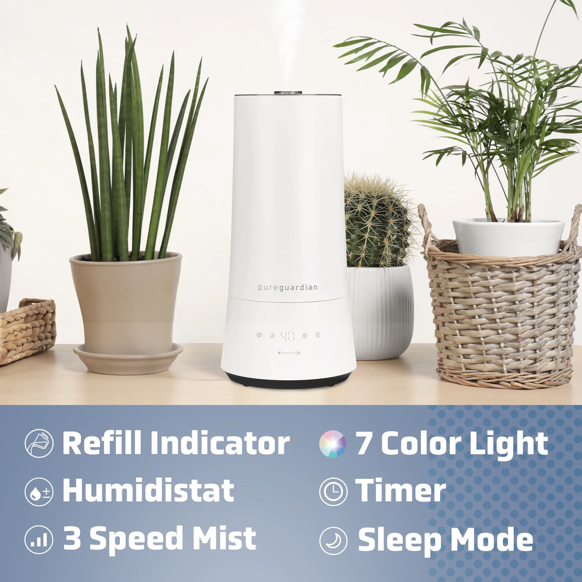H997W. ft. PureGuardian 90-Hour 1.6 Gallon Cool Mist Ultrasonic Humidifier with Humidistat, 420 Sq