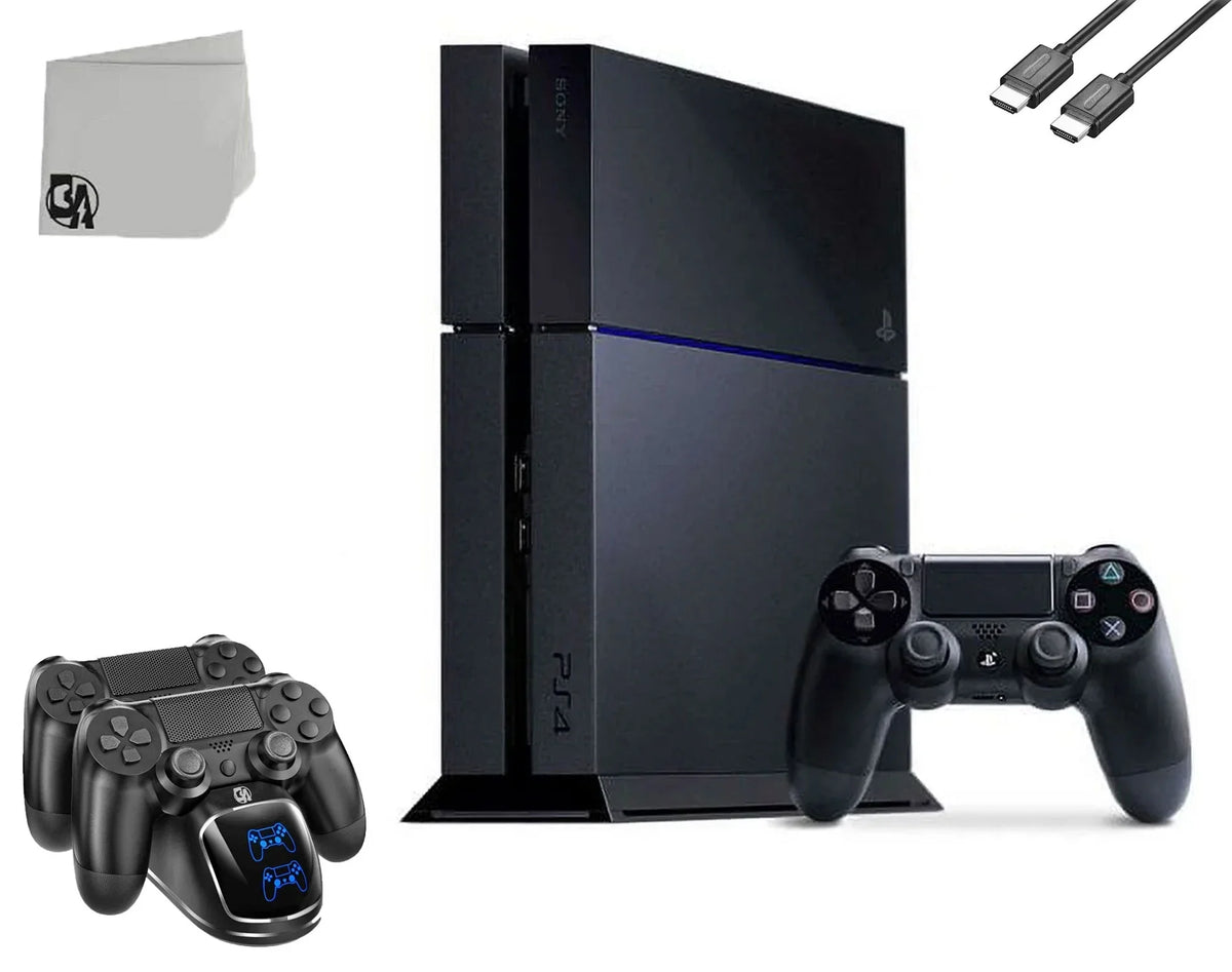 PlayStation 4 500GB Gaming Console Black with Charging Dock HDMI Cable Bolt Axtion Like New