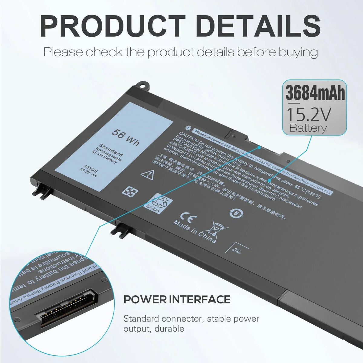 For  33YDH Battery Inspiron 15 7577 17 7778 7779 7786 Vostro 15 7580 7570