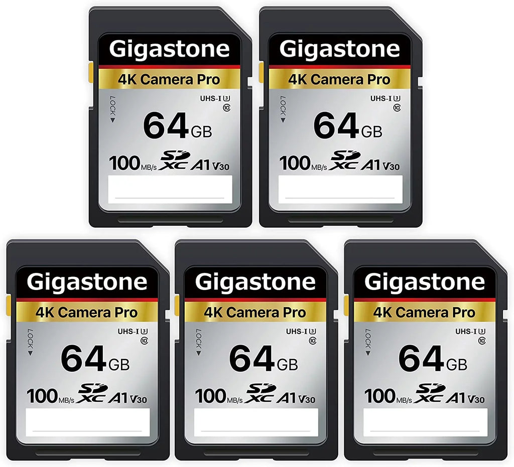 Gigastone 64GB 5-Pack SD Card V30 SDXC Memory Card High Speed 4K Ultra HD UHD Video matching with    Pentax Kodak Olympus  Digital Camera, with 5 Mini Cases-GS-SD-64GB-2-5PK-B