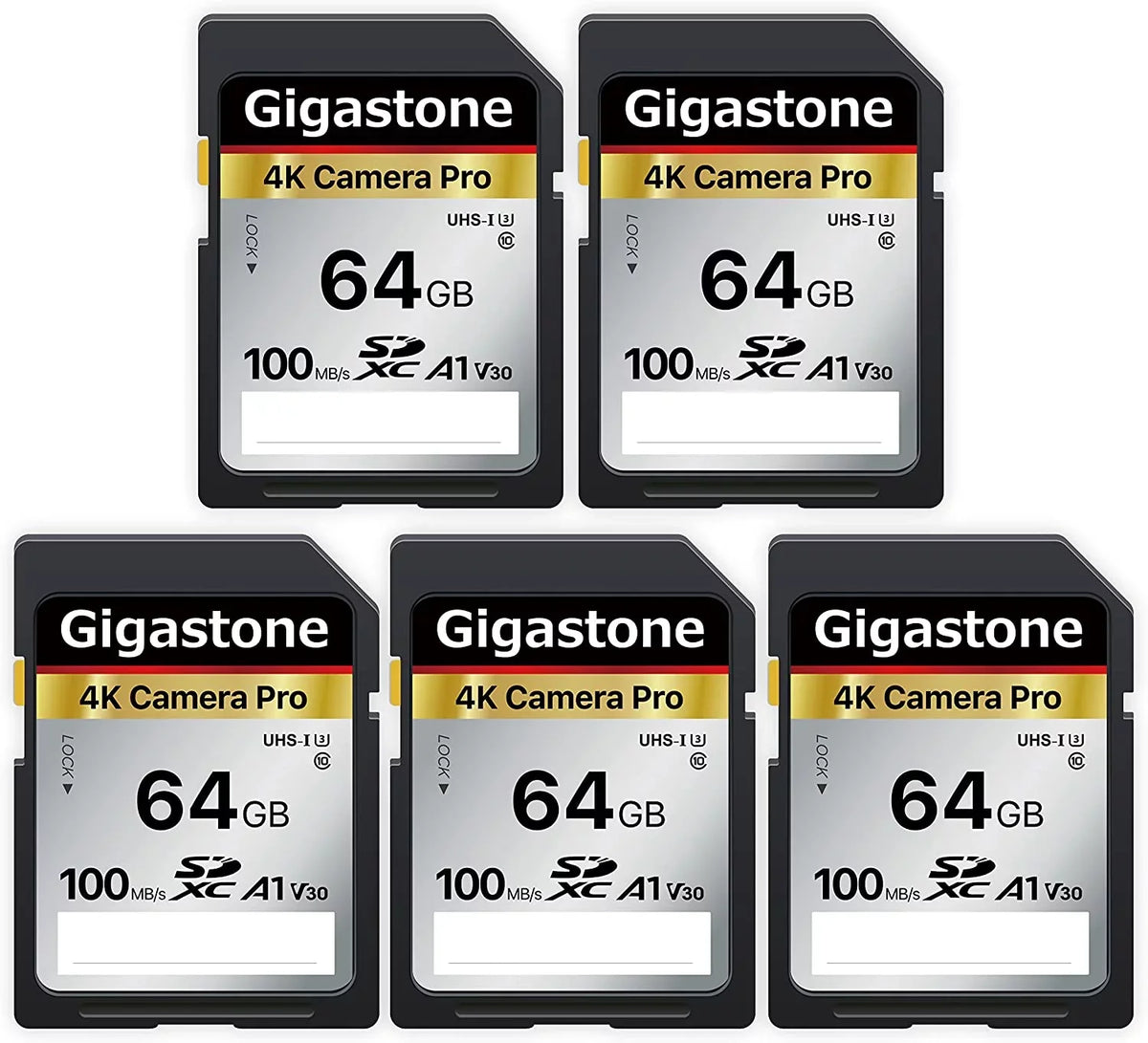 Gigastone 64GB 5-Pack SD Card V30 SDXC Memory Card High Speed 4K Ultra HD UHD Video matching with    Pentax Kodak Olympus  Digital Camera, with 5 Mini Cases-GS-SD-64GB-2-5PK-B
