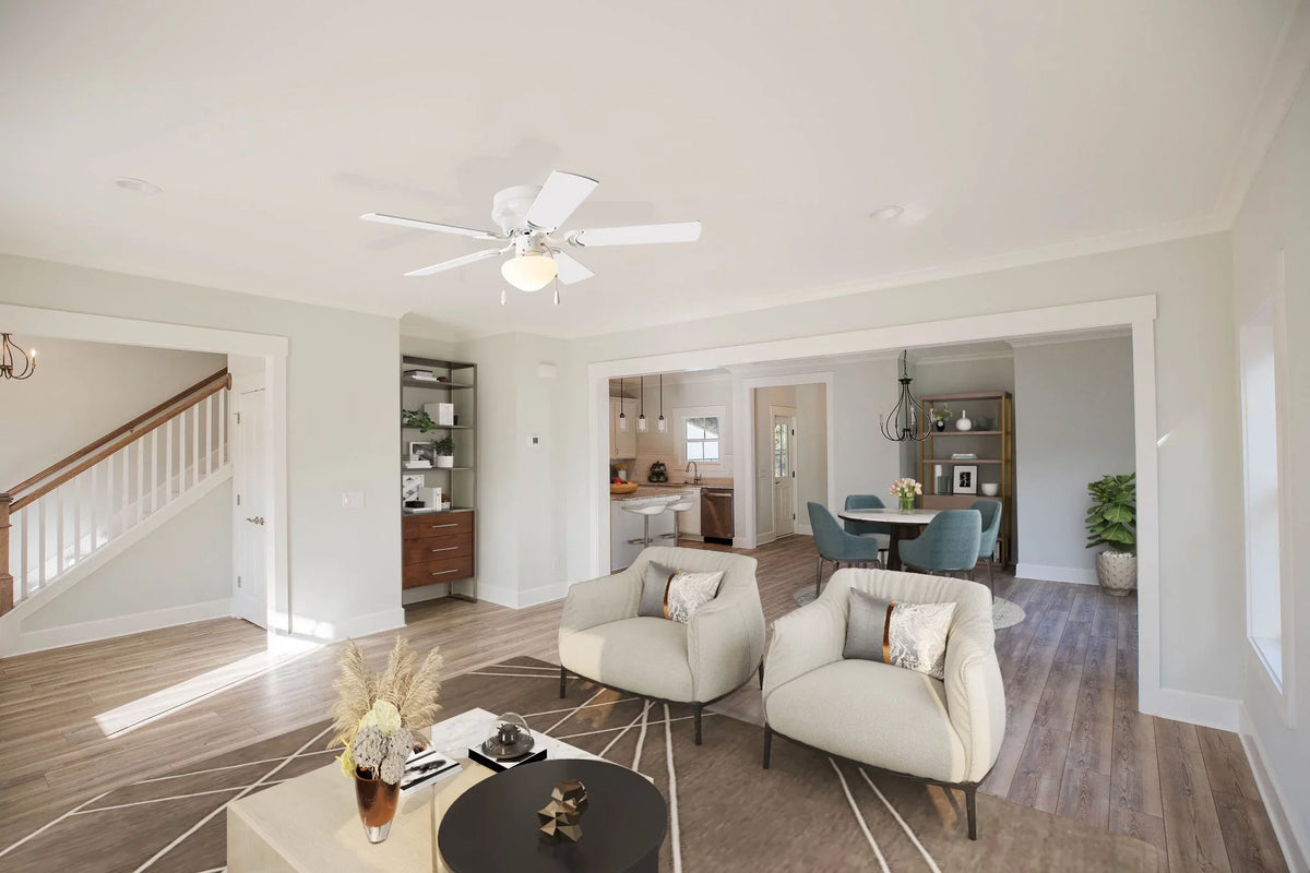 Mainstays 52 inch Hugger Indoor Ceiling Fan with Light Kit, White, 5 Blades, Reverse Airflow