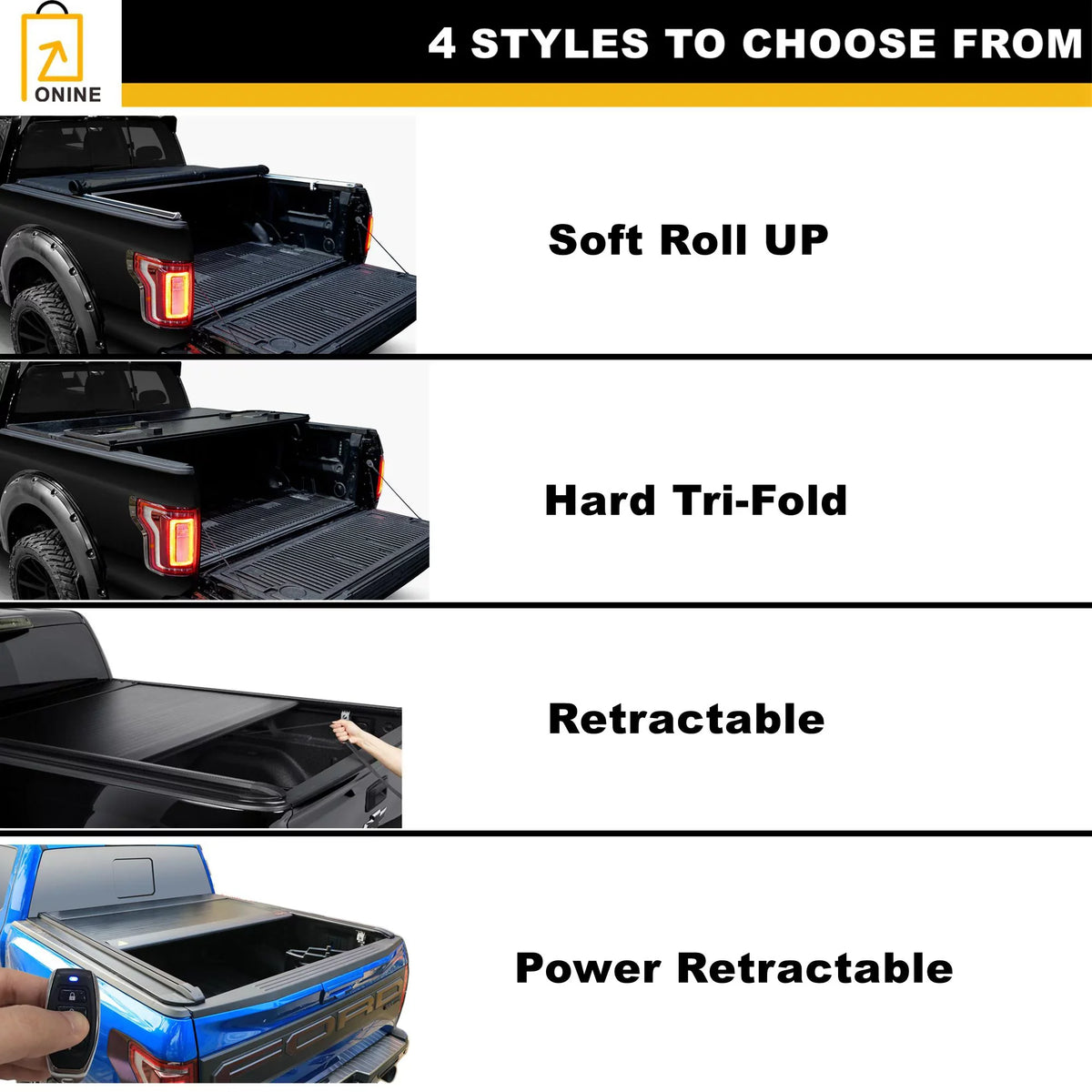 ONINE AWH Hard Tri-Fold Truck Bed Tonneau wrap Custom Fit 2019-2024 Dodge Ram 1500 New Body 5.7ft Bed(67"), Does not fit Classic, Does Not Fit with Multi-Function (Split) Tailgate or RamBox