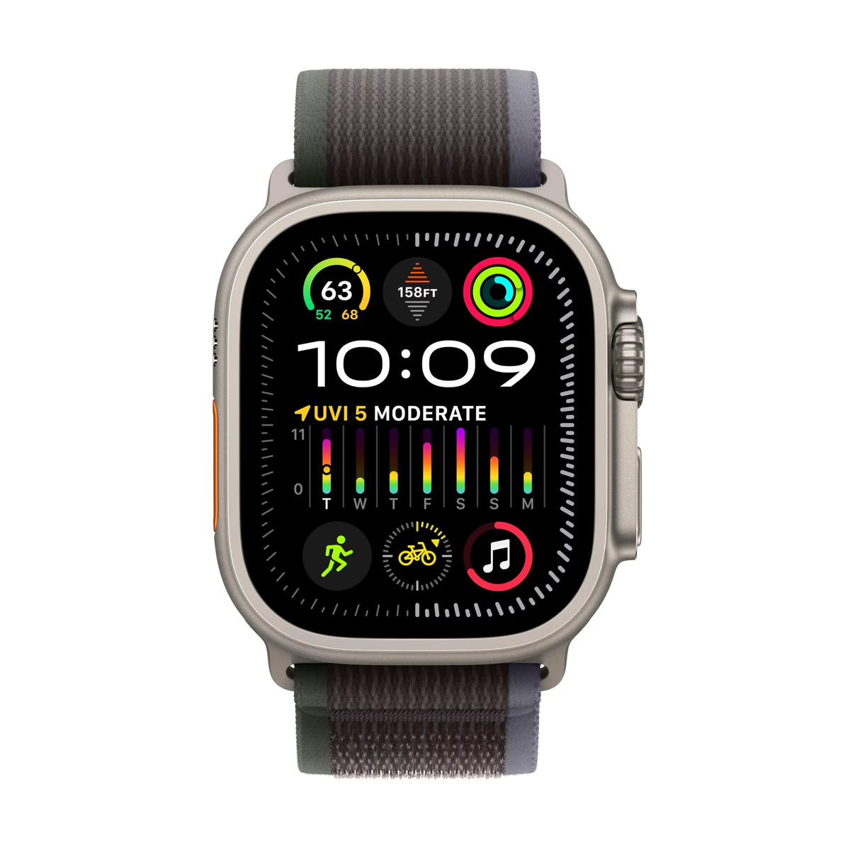 Watch Ultra 2 - 49 mm - titanium - smart watch with Trail Loop - nylon weave - blue/black - band size: S/M - 64 GB - Wi-Fi, LTE, UWB, Bluetooth - 4G - 2.17 oz