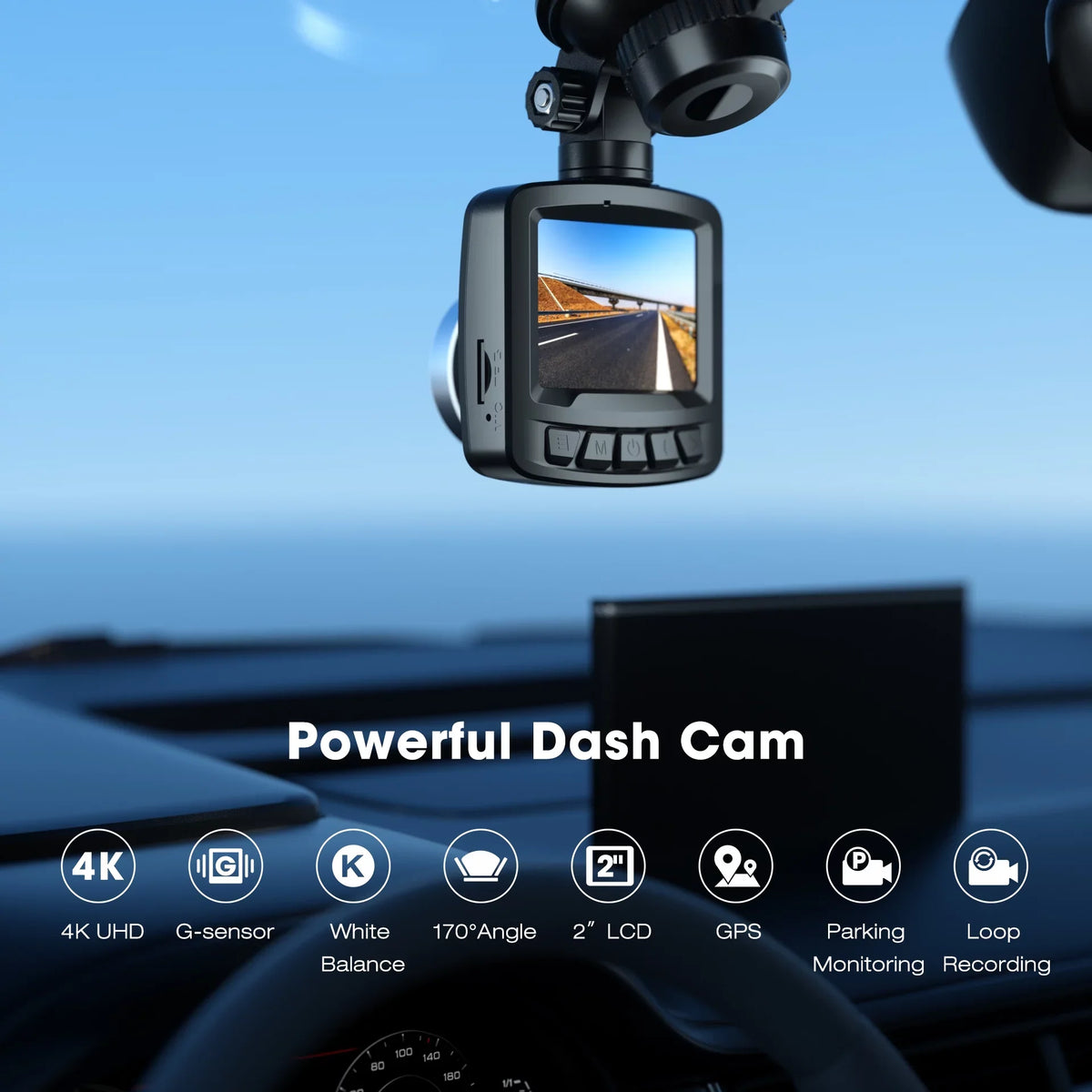 TOGUARD Dash Cam,4K Dash Cam Front 2" LCD Screen Car Camera with GPS, 170° Wide Angle, WDR, Night Vision, Parking Mode, G-Sensor