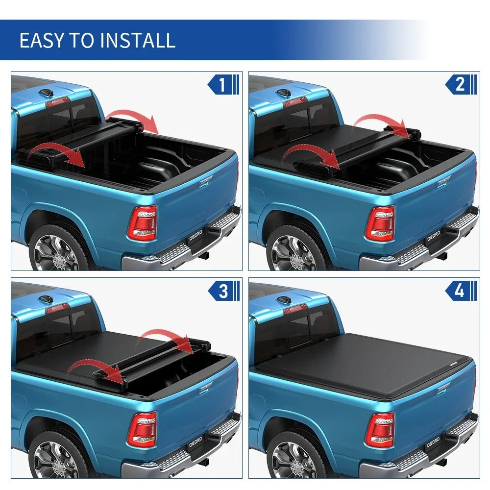Ledkingdomus 6.4 ft Soft Fold Tonneau shield Truck Bed Covers for 02-23 Dodge Ram 1500/Ram 2500 3500