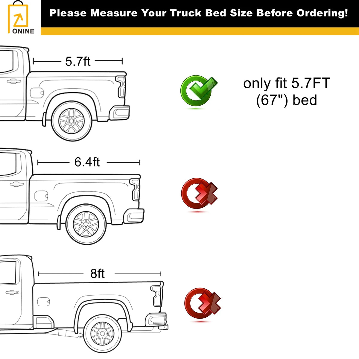 ONINE AWH Hard Tri-Fold Truck Bed Tonneau wrap Custom Fit 2019-2024 Dodge Ram 1500 New Body 5.7ft Bed(67"), Does not fit Classic, Does Not Fit with Multi-Function (Split) Tailgate or RamBox