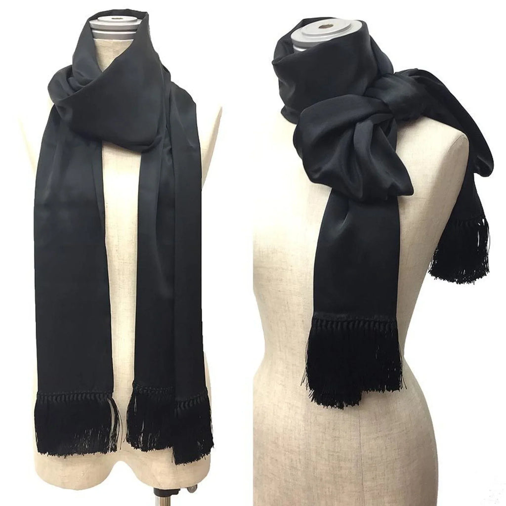Pre-Owned CELINE Celine Stole Long Scarf Silk Black Muffler aq9190 (Good)