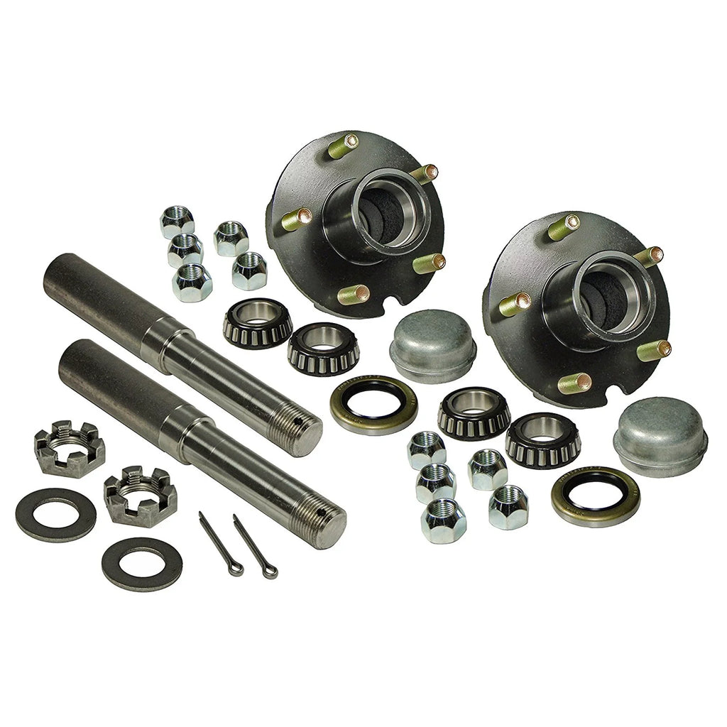 Pair of 5-Bolt On 4-1/2 Inch Trailer Hub Assemblies - Includes (2) 1-1/16 Inch Straight Spindles &amp; Bearings