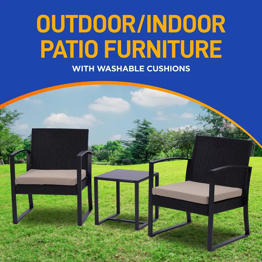 Per Set-Includes 2 Single Chairs & 1 Coffee Table, Brown. SereneLife Patio Outdoor Furniture, 3 Pcs