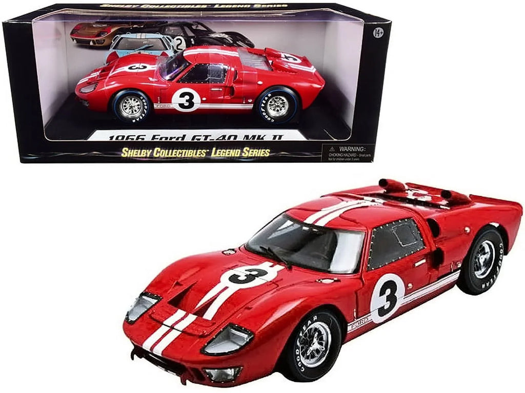1966  GT-40 MK 2 Red #3 1/18 Diecast Car Model by Shelby Collectibles
