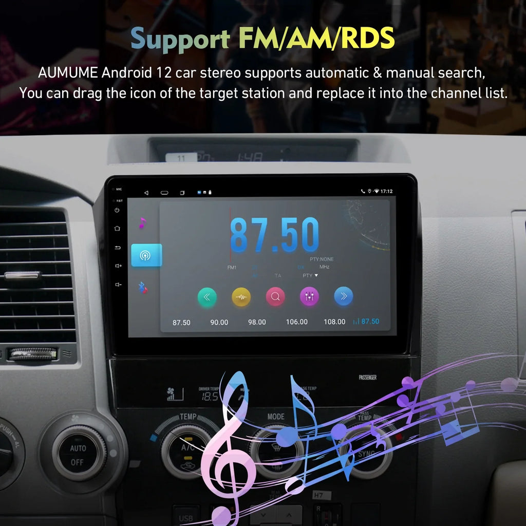6+128G 10.1 inches Android 12 Car Stereo for  Tundra 2007-2013 & Sequoia 2008-2018 IPS Touchscreen Screen Car Radio with Carplay & Android Auto Support Backup Camera