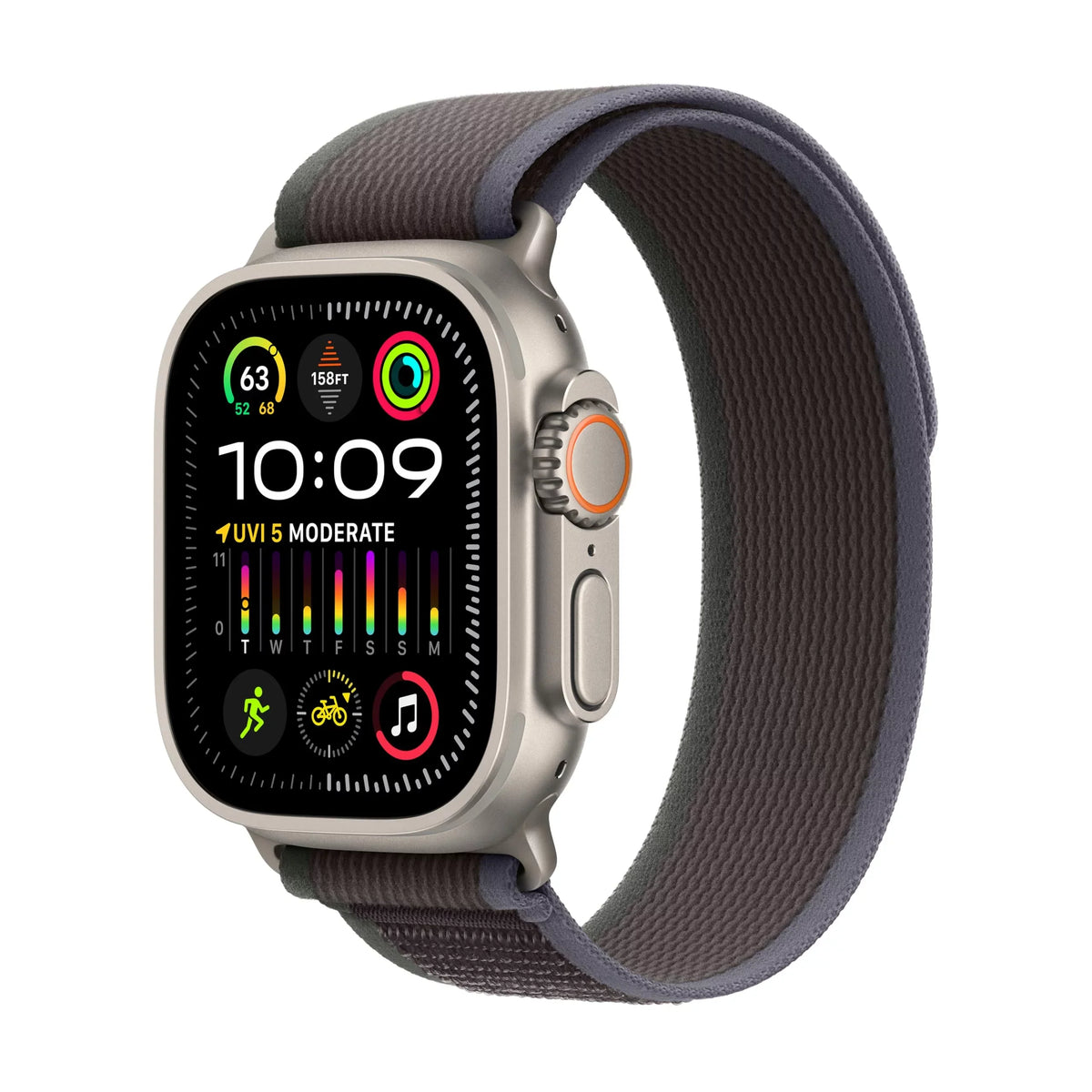 Watch Ultra 2 - 49 mm - titanium - smart watch with Trail Loop - nylon weave - blue/black - band size: S/M - 64 GB - Wi-Fi, LTE, UWB, Bluetooth - 4G - 2.17 oz