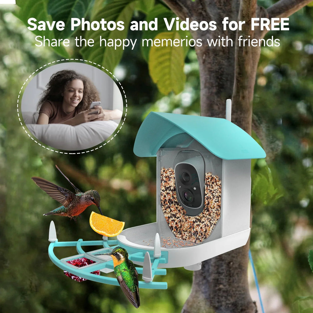 Arealer Surveillance camera,PirAi Camera Resolution Pir 1080pVideo Feeder With Camera Video Vico App Solar Powered Feeder Camera App Wifi 1080p Video Wifi Wireless Ai Species Owsoo