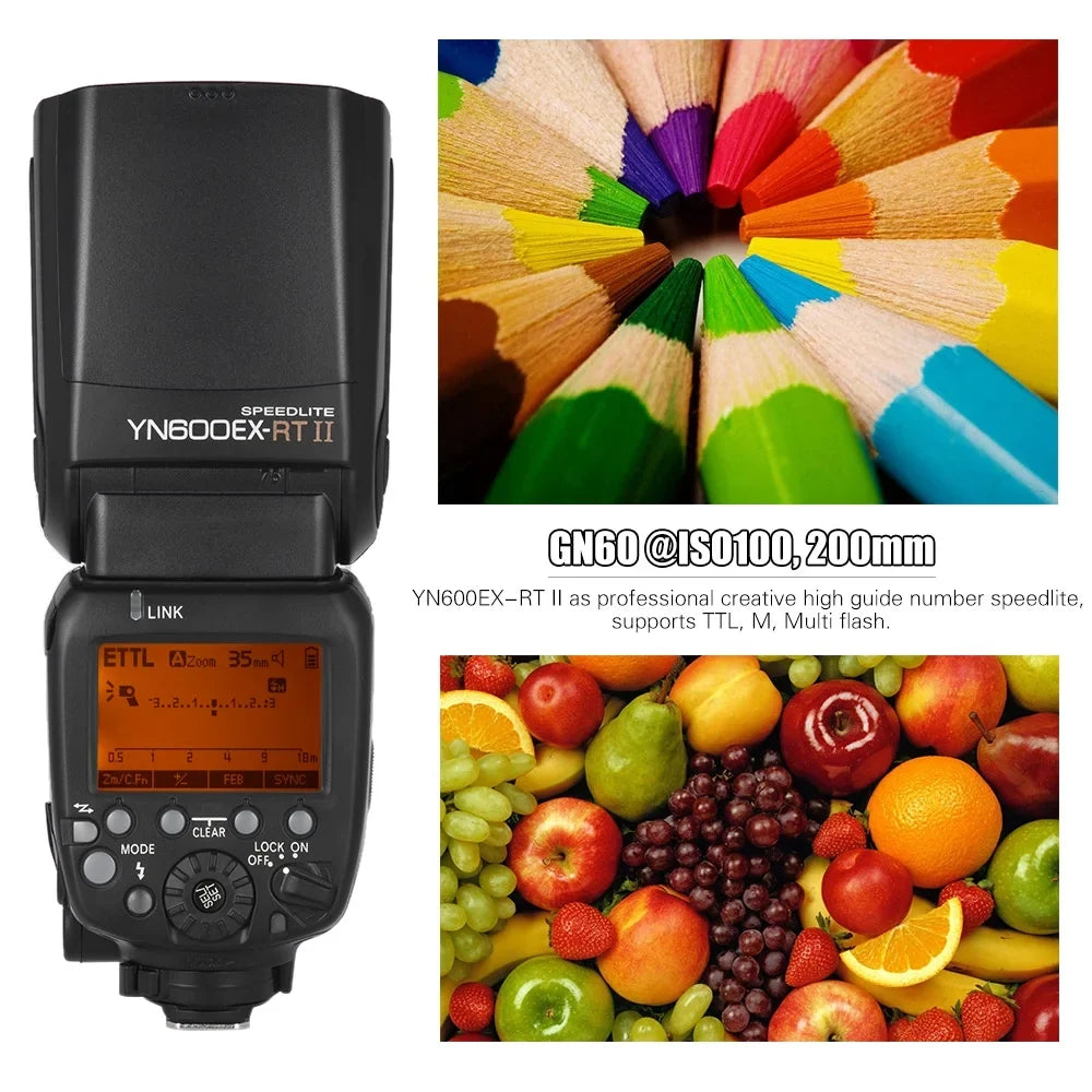 YONGNUO YN600EX-RT II Professional Creative TTL Master Flash Speedlite 2.4G Wireless 1/8000s HSS GN60 Support Auto/ Manual Zooming for  Camera as 600EX-RT YN6000 EX RT II