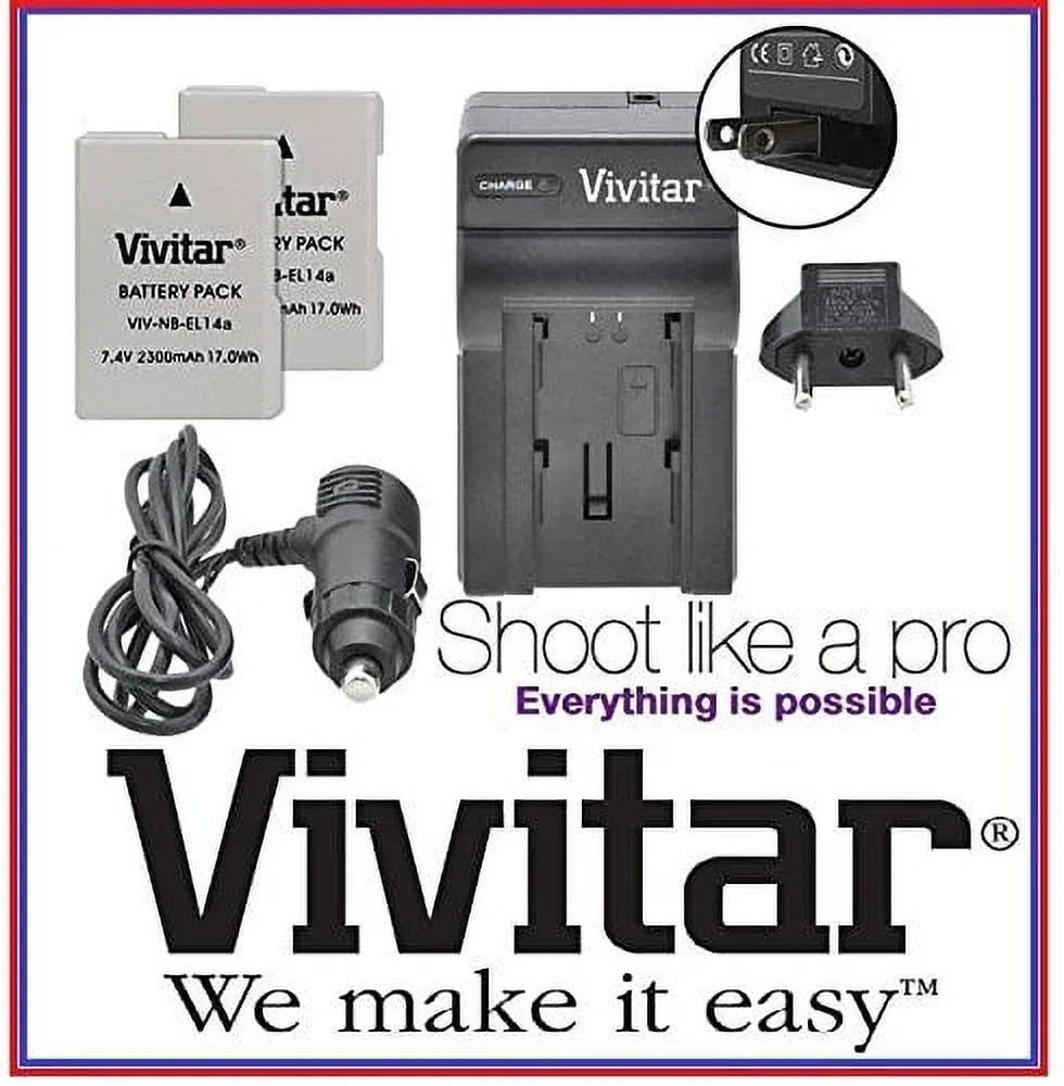 Super Hi Vivitar 2-Pc 2300 mAh EN-EL14a Li-Ion Battery & Charger For  D3400