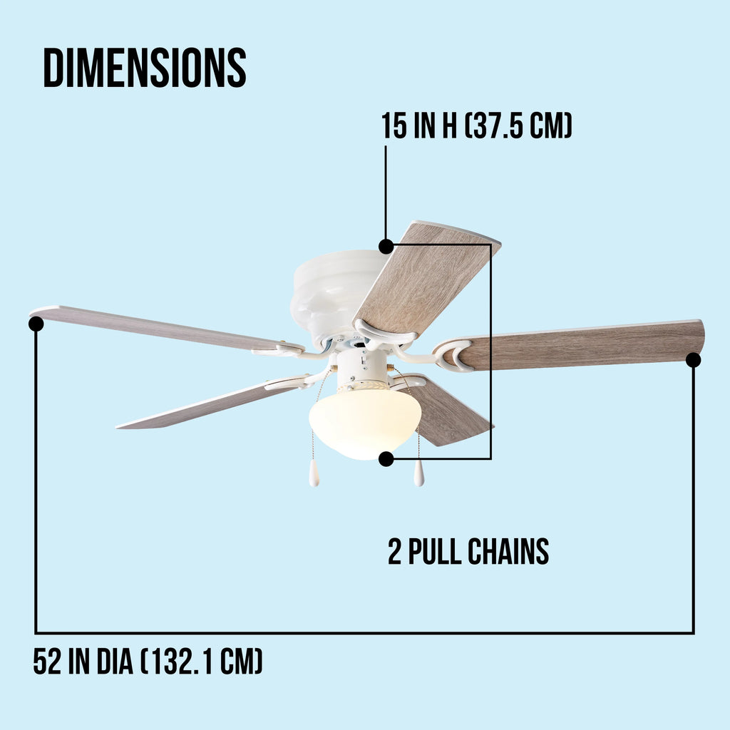 Mainstays 52 inch Hugger Indoor Ceiling Fan with Light Kit, White, 5 Blades, Reverse Airflow