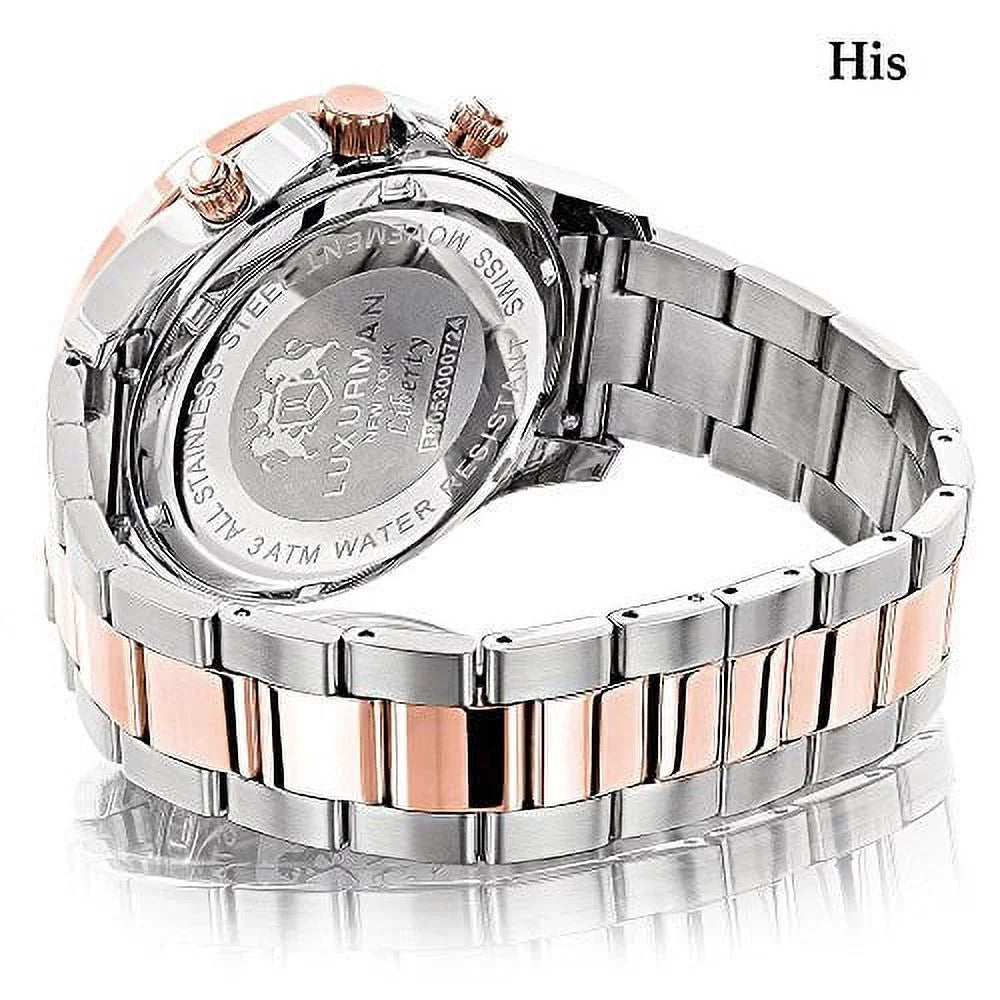 Matching His and Hers Watches: 18k White & Rose Gold Plated Diamond Watch Set Swiss Mvt 1.7ct