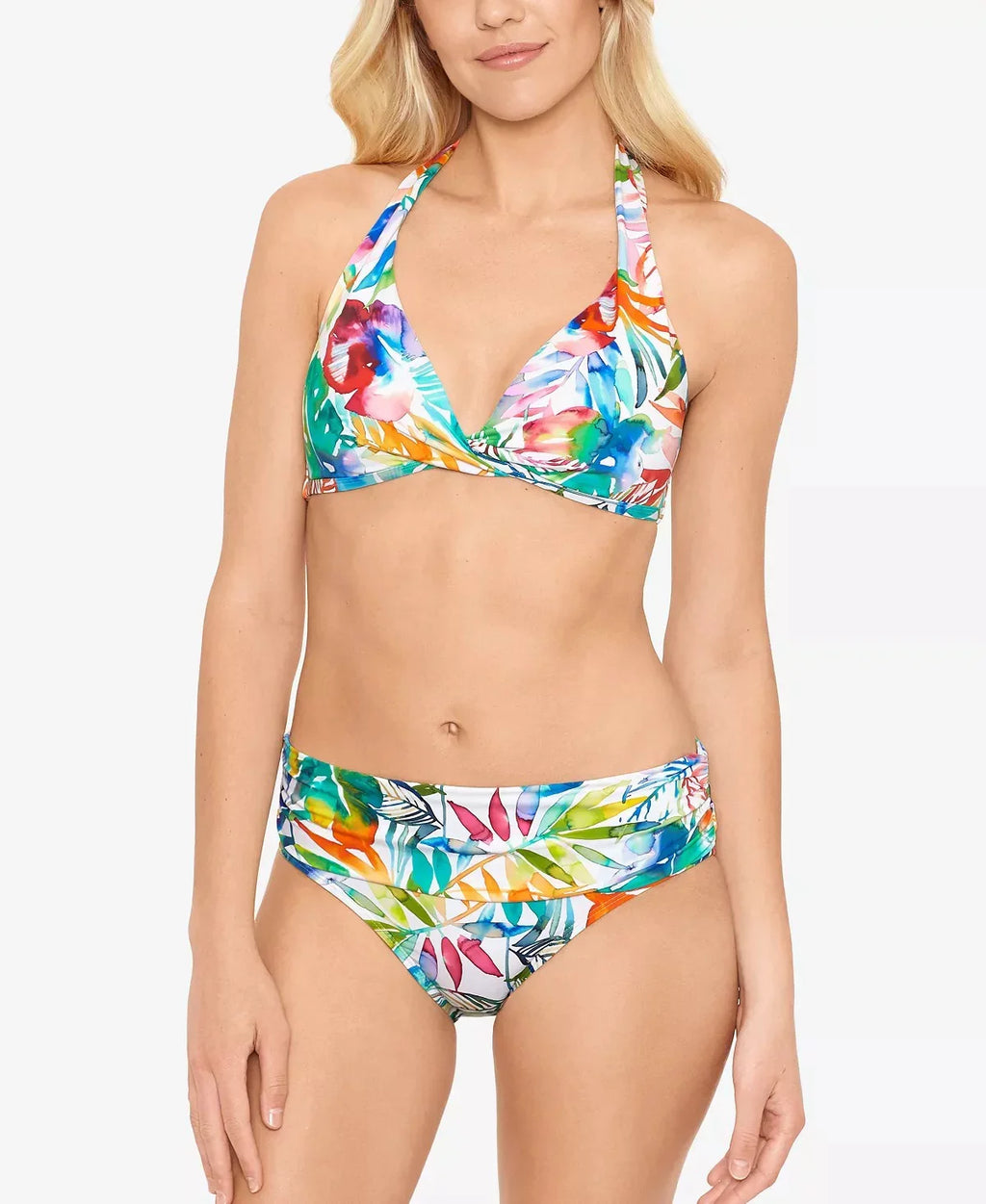 Ralph Lauren TROPICAL CARIBBEAN Shirred-Band Hipster Bikini Swim Bottom, US 14