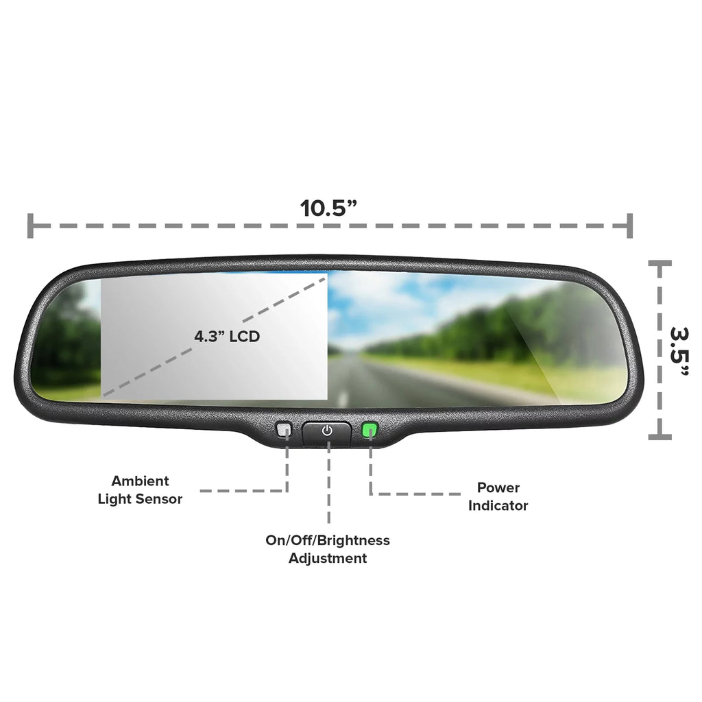 Master Tailgaters OEM Rear View Mirror with 4.3” LCD Screen + Waterproof 170° Backup Camera Kit - Universal Fit for Enhanced Car Safety
