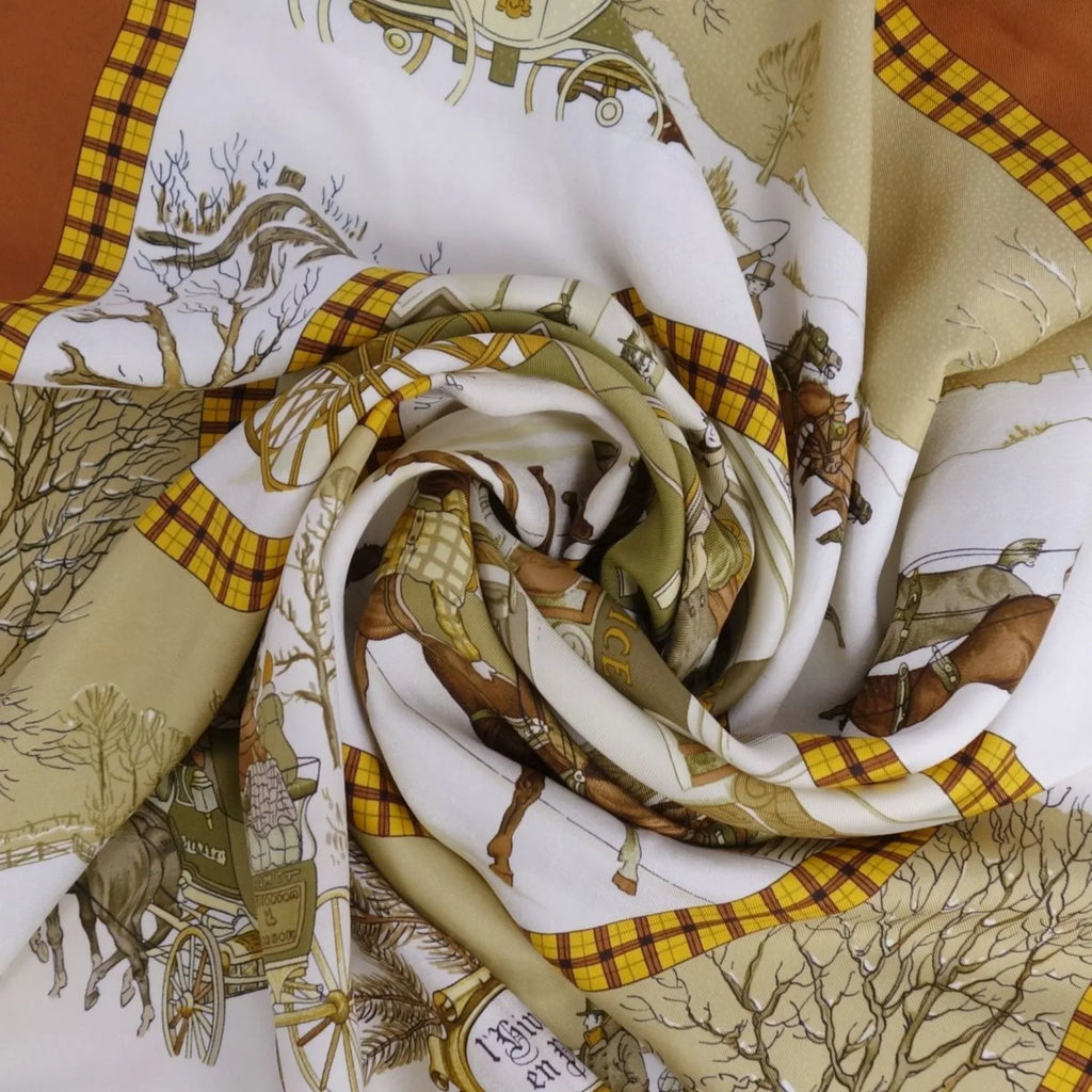 Pre-Owned HERMES Scarf Muffler Carre90 LHIVER EN POSTE Mail Coach 100% Silk Ladies Multi Color (Good)