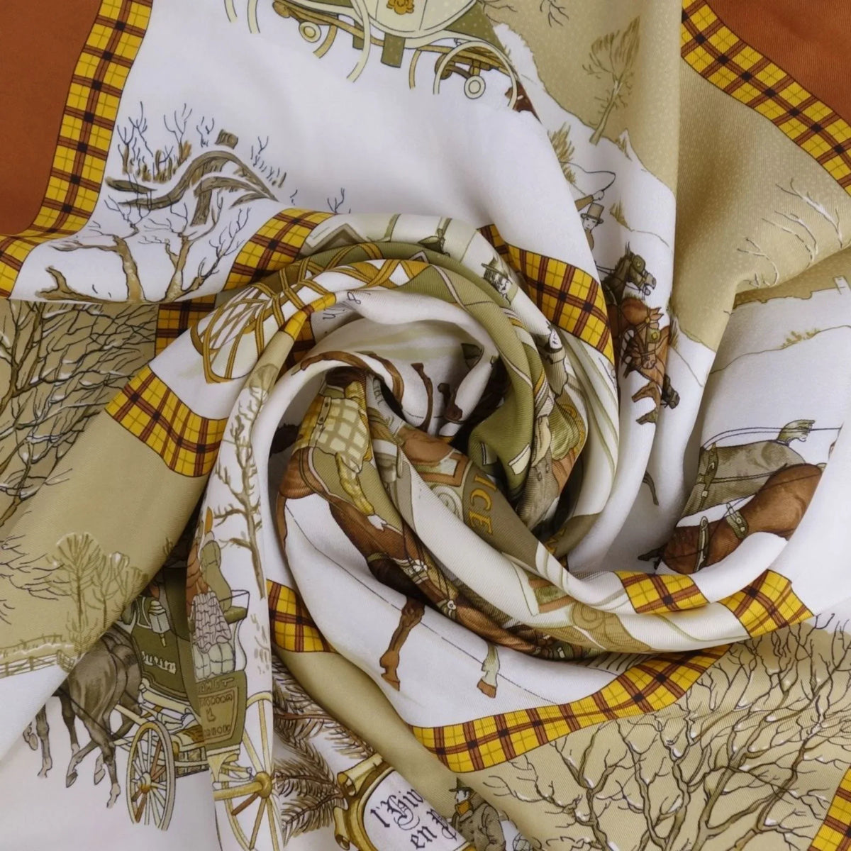 Pre-Owned HERMES Scarf Muffler Carre90 LHIVER EN POSTE Mail Coach 100% Silk Ladies Multi Color (Good)