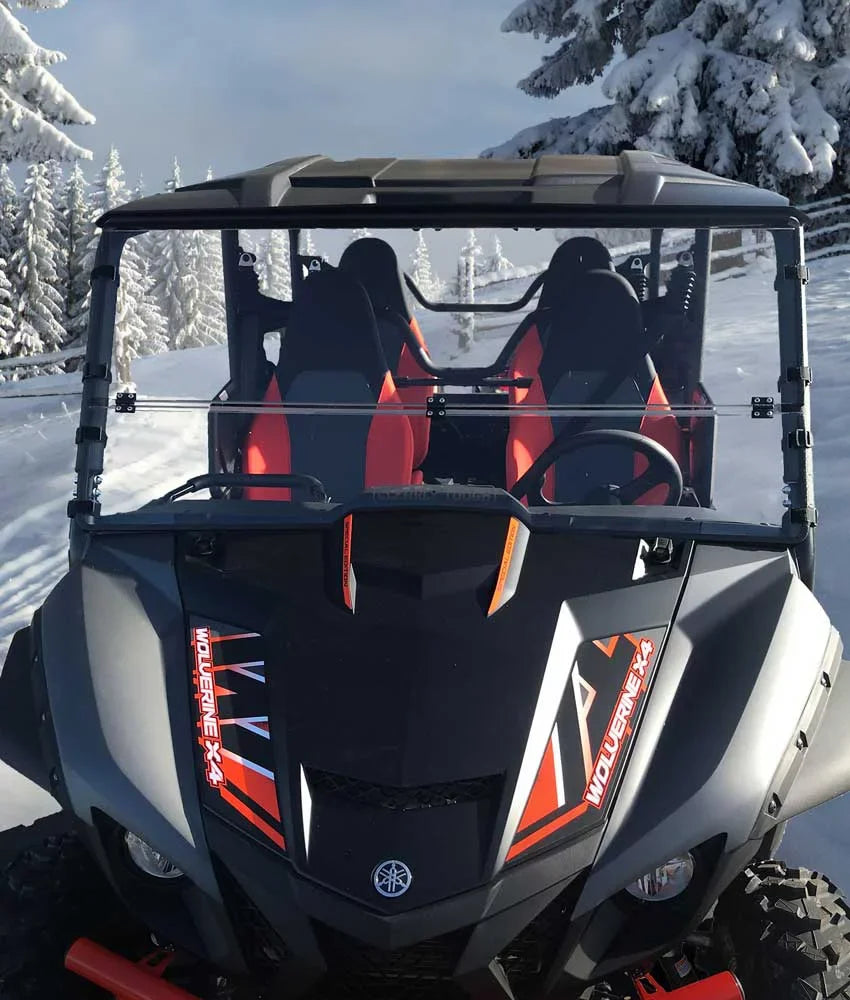 Made in America!. Clearly Tough Yamaha Wolverine X4 / X2 Full Folding Windshield (2020 and older) - SCRATCH impervious- Extreme Versatility! Premium polycarbonate w/Hard Coat