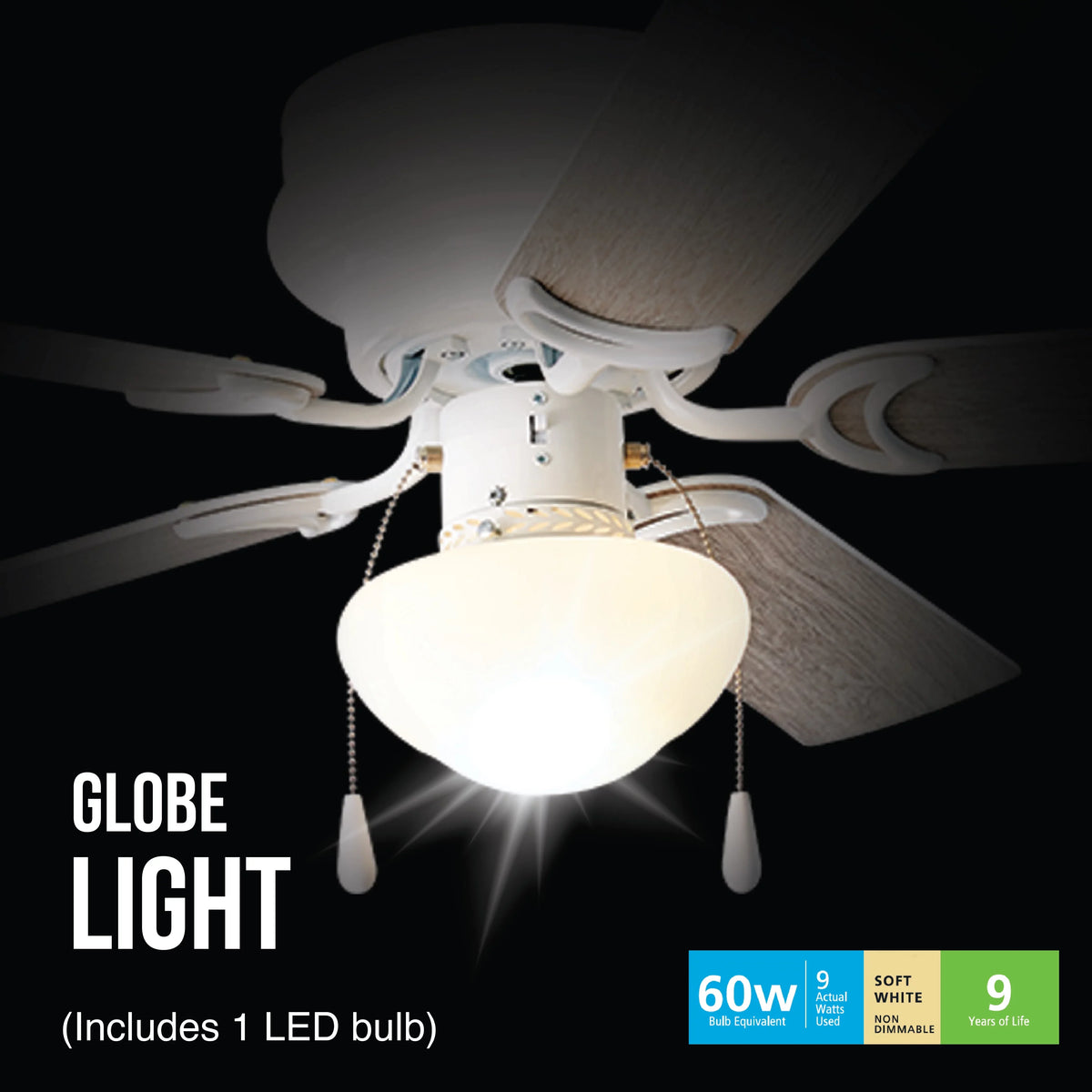 Mainstays 52 inch Hugger Indoor Ceiling Fan with Light Kit, White, 5 Blades, Reverse Airflow