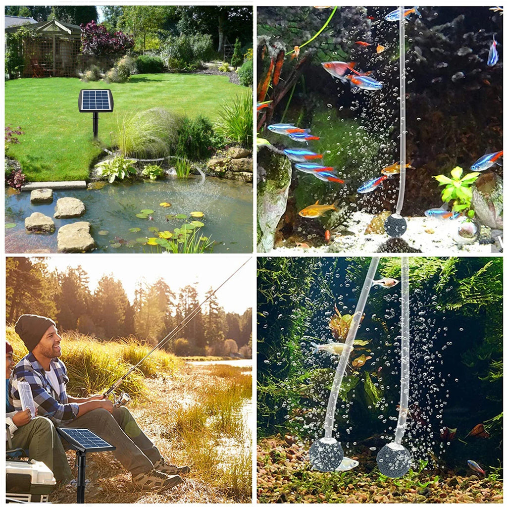 Htovila 2W -in Solar Pump with 8.2ft 2 Air Bubble Stones Fish  Oxygenator Aquarium Aerator Air Pump Fishing Aerator for Garden Fish  Pool Pond