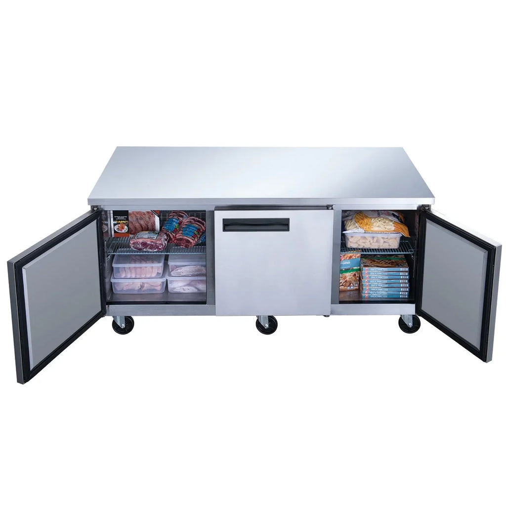 ft.. Three Door Commercial Undercounter Freezer in Stainless Steel 18.96 cu. 72 in