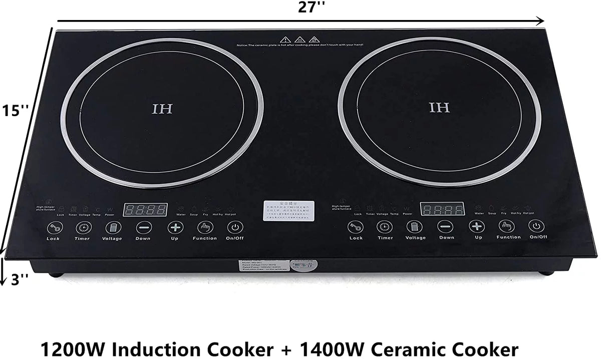 ANQIDI Portable Dual Cooktop 1200W Cooker+1400W Ceramic Cooker Countertop Burner Digital Touch Sensor Stove