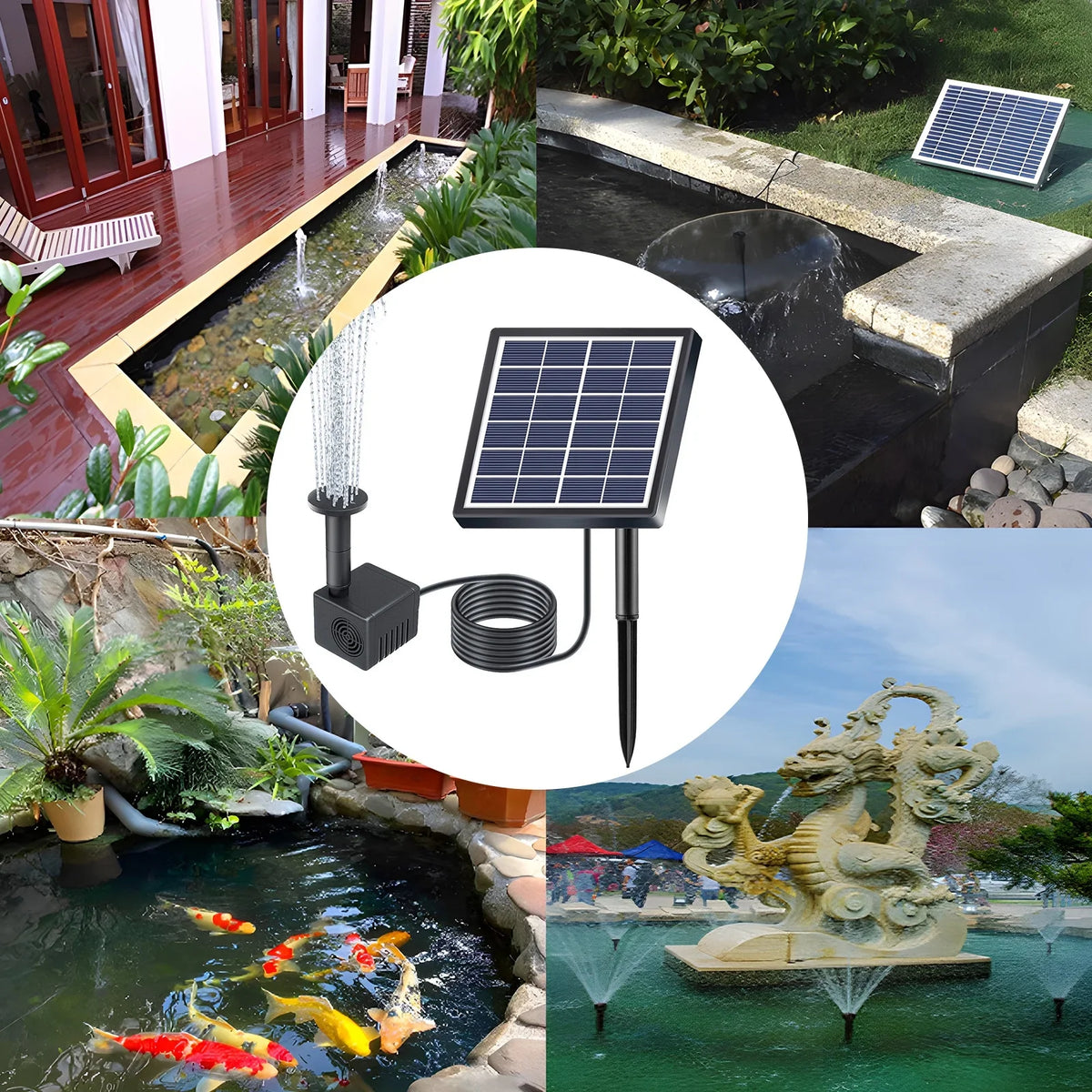 Fountain,And Stakes Solar Rate Submersible aqua With 8 Nozzles Pump With 8 Powered Pond Pump 160l/h Rate Nozzles 9.84ft aqua Pond/pool/fish Stakes Solar Powered 1.5w Pond Pond Dsfen