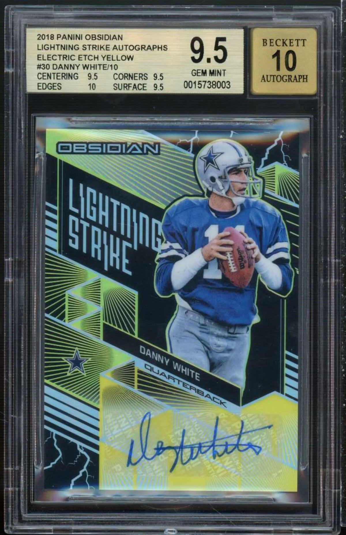 Danny White 2018 Panini Obsidian Lightning Strike Auto Etch Yellow #30 BGS 9.5