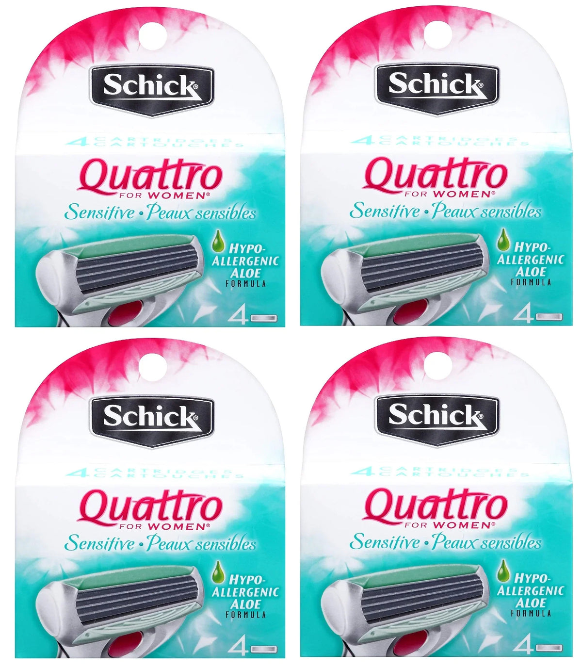 Schick Quattro for Women Sensitive Hypo Allergenic Aloe Refill Blade Cartridges, 4 Count (Pack of 4)