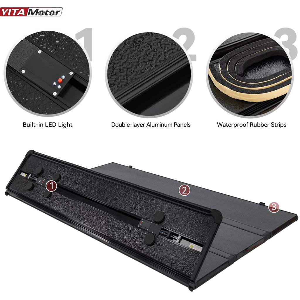 Ledkingdomus 8 ft 96.3" Bed Tonneau protector Soft Quad-Fold for 2002-2023 Dodge Ram 1500 2500 3500