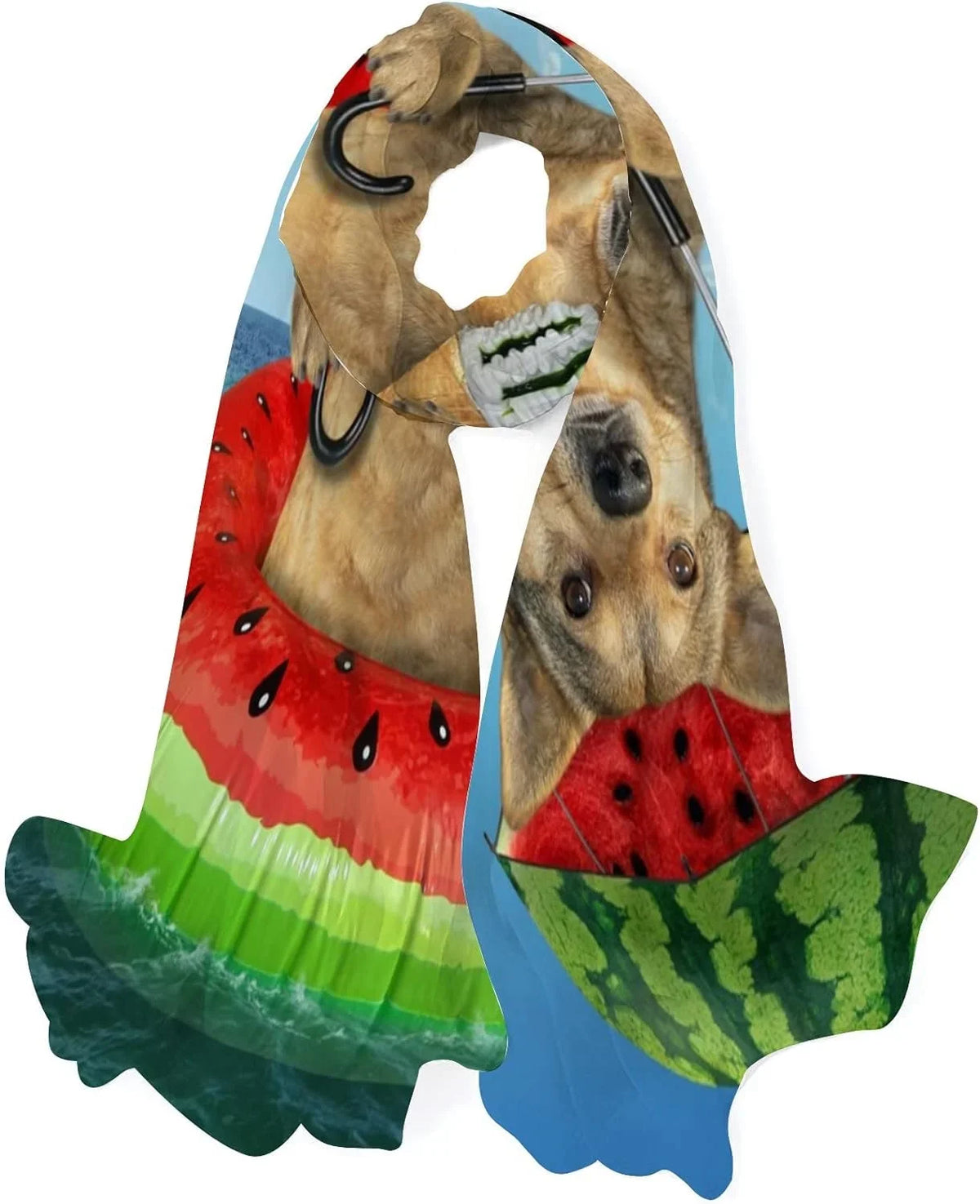 Hyjoy Dog On Watermelon Inflatable Circle Long Silk Neck Scarf Lightweight Shawl Wrap Scarves for Women Girls