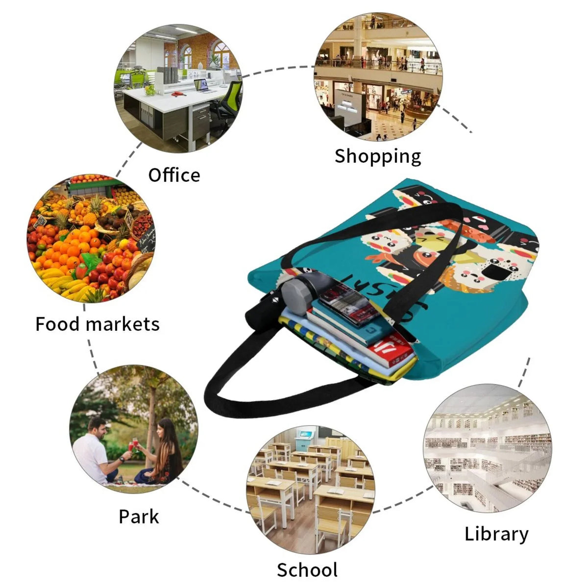 Lukts I Love Sushi Tote Bag,Shoulder Bag Women'S Hobos Handbags Large Capacity Shopping Bag