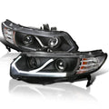 Spec-D Tuning Halo Strip LED Projector Headlights Black appropriate with 2006-2011 Honda Civic 2-Door Coupe Left + Right Pair Headlamps Assembly