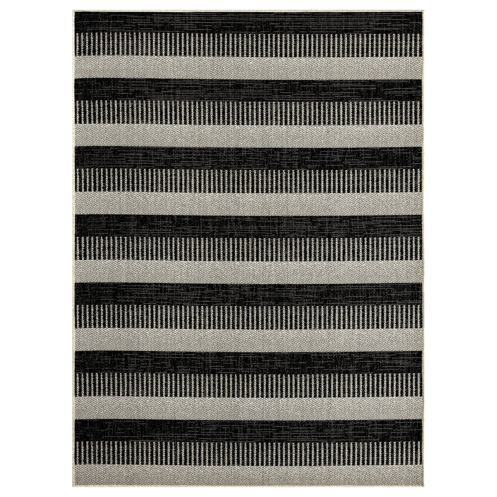 Nicole Miller New York Patio Country Charlotte Modern Striped Indoor/Outdoor Area Rug, Black/Grey, 5'2"x7'2"
