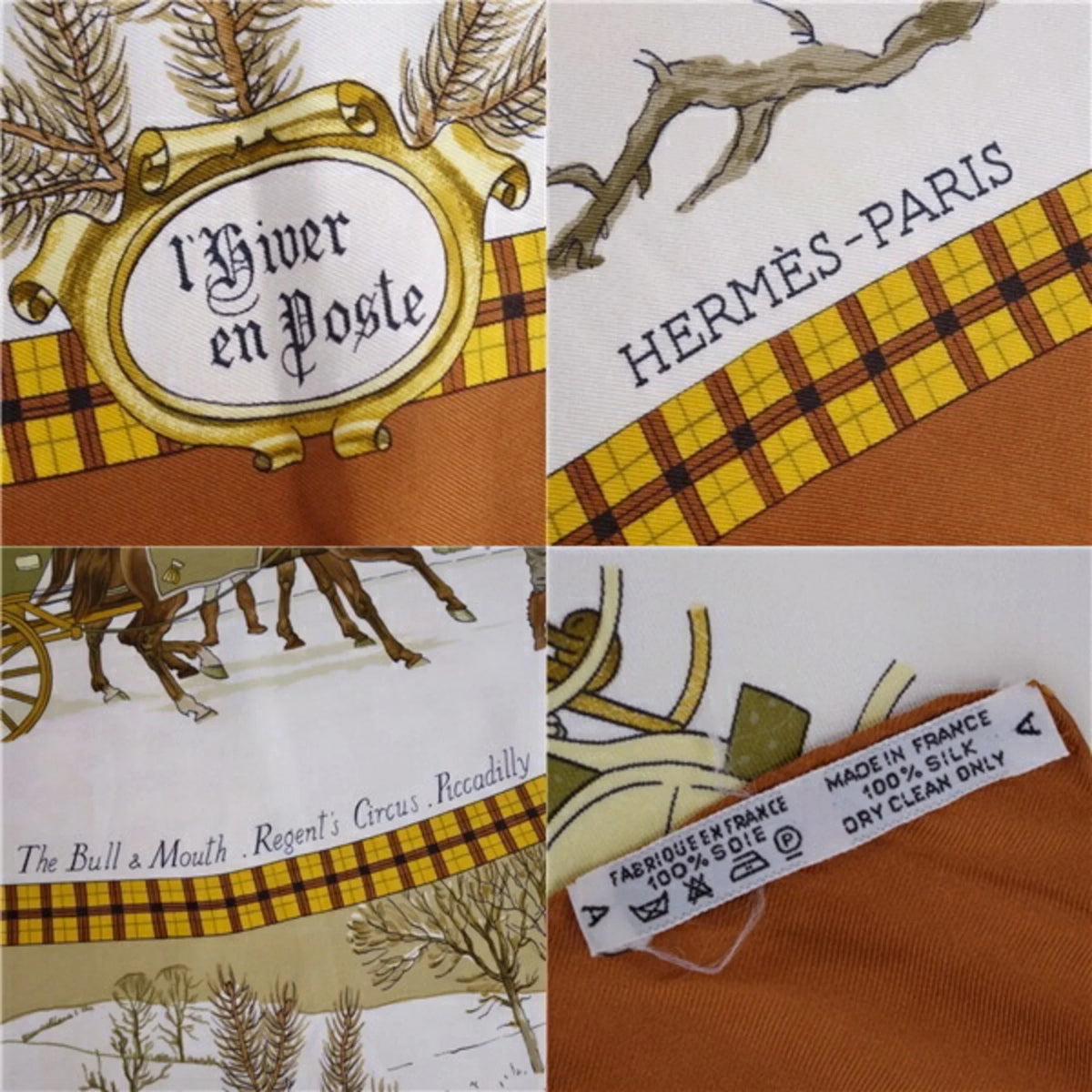 Pre-Owned HERMES Scarf Muffler Carre90 LHIVER EN POSTE Mail Coach 100% Silk Ladies Multi Color (Good)