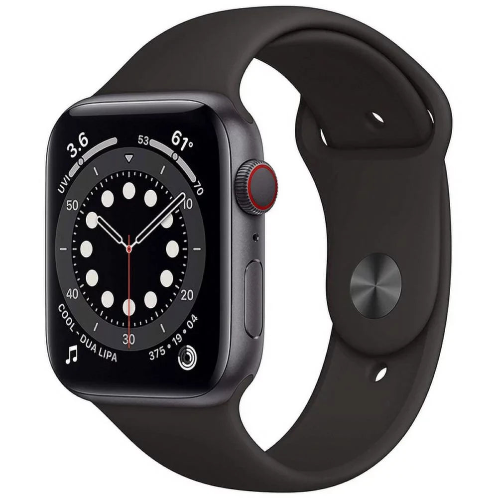 Pre-Owned  Watch Series 6 44mm GPS + Cellular Unlocked - Space Gray Aluminum Case - Black Sport Band (2020) - Fair
