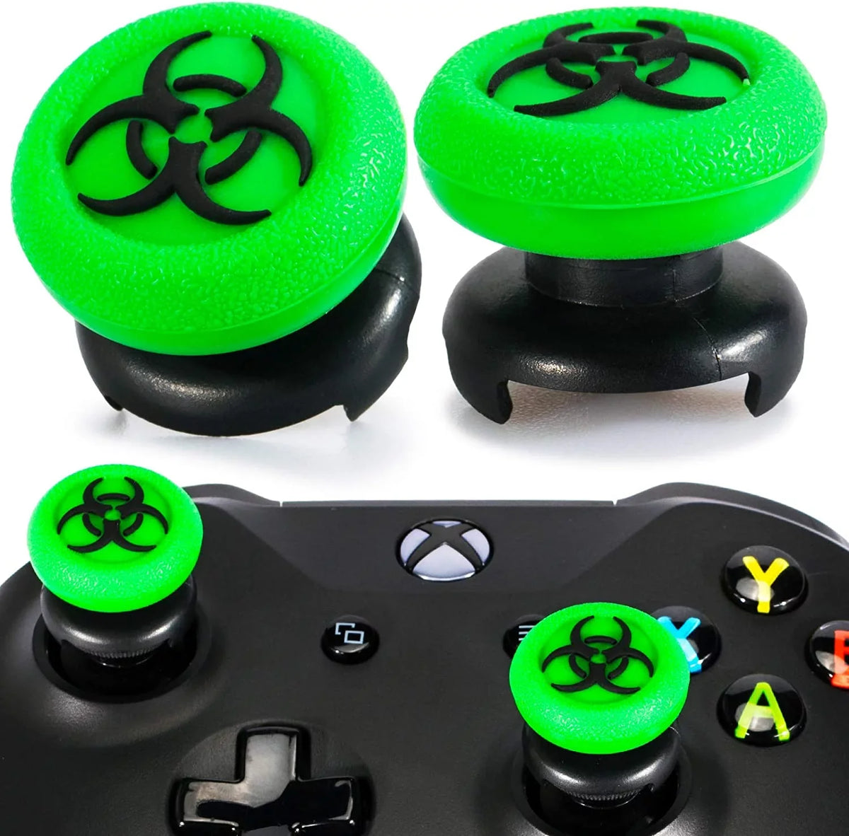 FPS Thumbstick Extender & 3D Texture Rubber Silicone Grip protector 2 Sets for Xbox Series X/S & Xbox One Controller(BioH Green) BOLT AXTION Bundle Like New