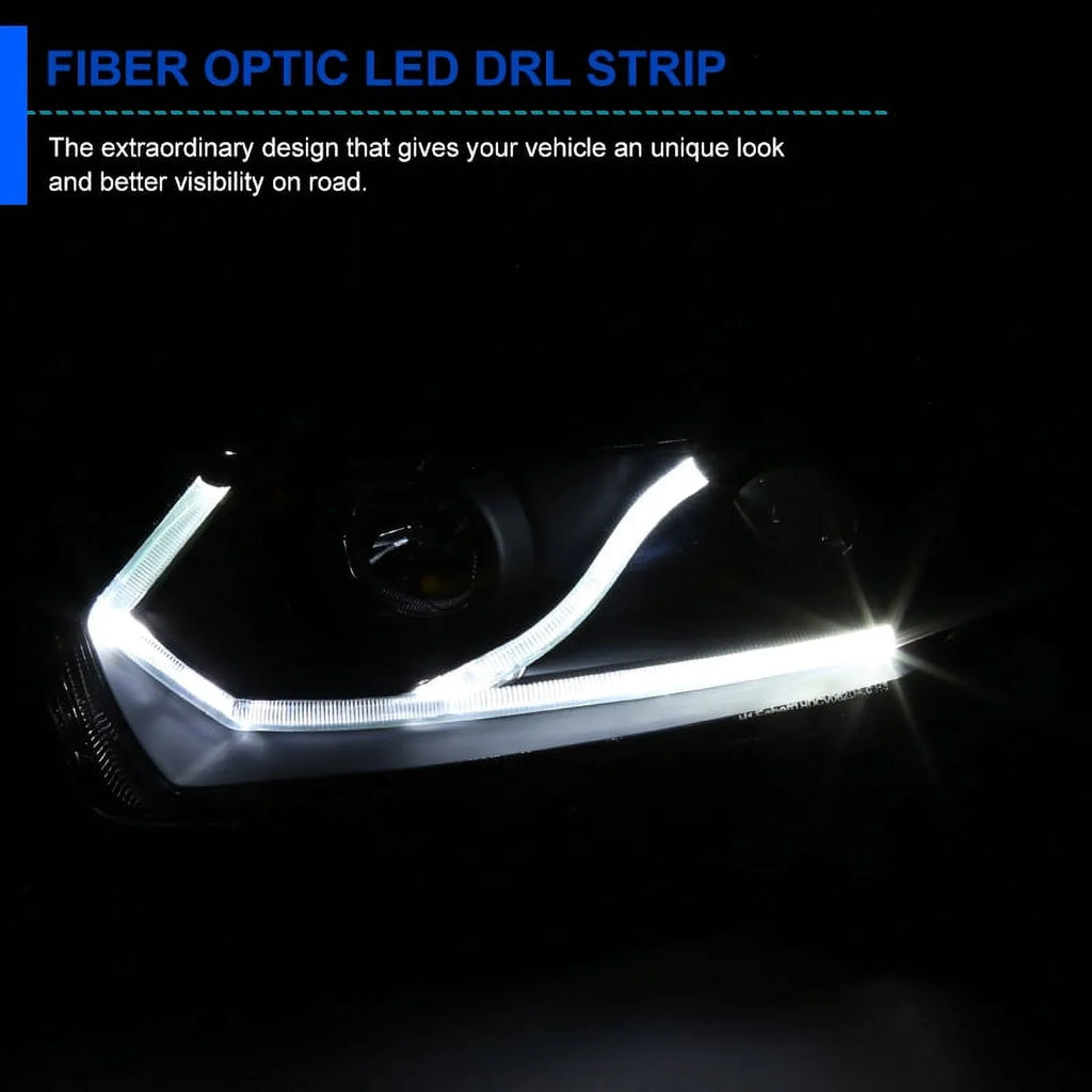 Spec-D Tuning Halo Strip LED Projector Headlights Black appropriate with 2006-2011 Honda Civic 2-Door Coupe Left + Right Pair Headlamps Assembly