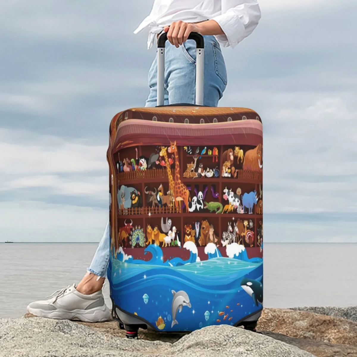Junzan Animals On Noah'S Ark2 Print Washable Luggage wrap - Fashion Suitcase Protector Fits 18-32 Inch Luggage