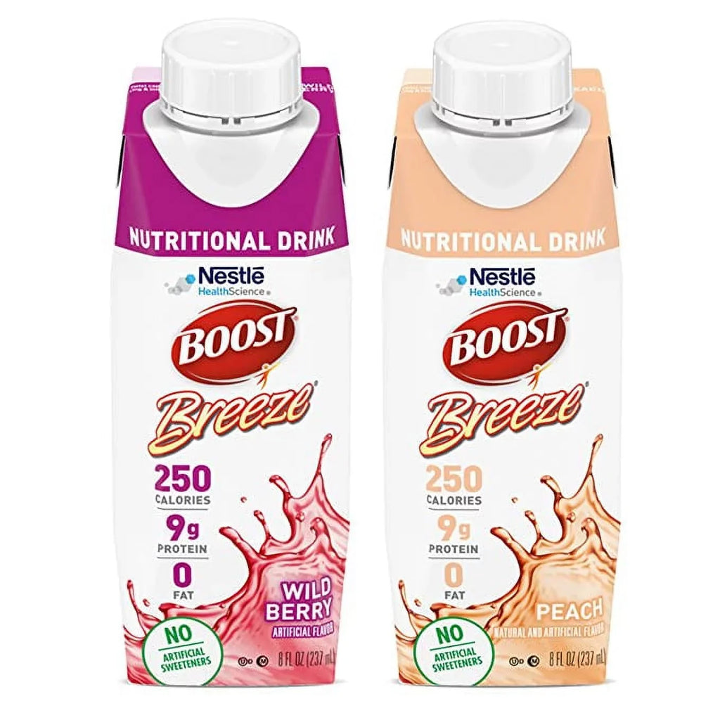 Cartons 24 Count. oz. Boost Breeze, 2-Variety Case, Wildberry and Peach Flavors, 8 fl